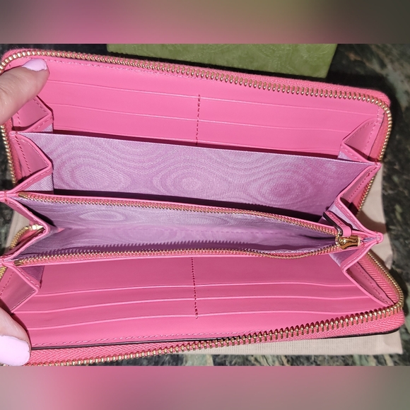 NIB AUTHENTIC GUCCI OPHIDIA PINK MONOGRAM QUILTED LEATHER ZIP AROUND WALLET - Picture 10 of 14